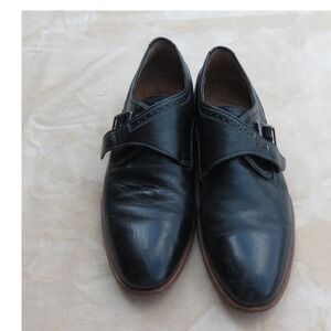 J.M. Haggar Monk Strap Shoes Mens Black Leather Single Buckle Brogue Trim